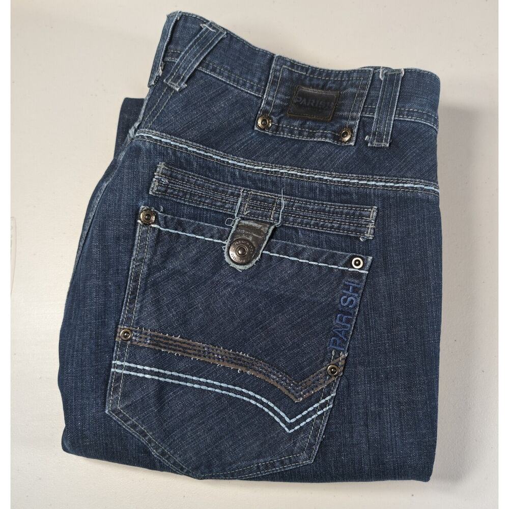 Parish Jeans Mens Size 38x31 Dark Blue Baggy Jeans Y2K Hip Hop Streetwear